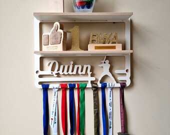 Baseball trophy shelf and medal holder Custom softball medal display Unique softball coach gift Personalized award hanger with custom name
