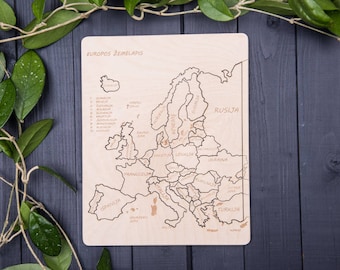 Puzzle en bois Europe - Géographie de la carte de l'Europe, jouets Montessori, jouets éducatifs et éducatifs Waldorf, puzzle carte des pays d'Europe