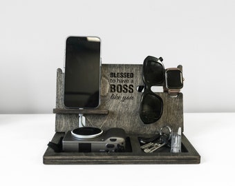 Custom Engraved Dock Station, Table Organizer, Charging Station, Cell Phone Stand, Gift For Boss, Airpods Stand, Bet Boss Gift