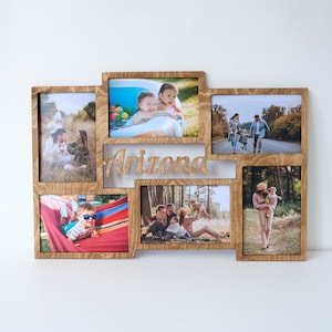 Affichage Photo Suspendu en Bois Porte Cadre Photo en Bois Porte-Photo Mural  de Pele de Famille Collage avec 10 Clips, Porte-Photo Suspendu en Bois  Décor de Tableau Photo à la Maison 