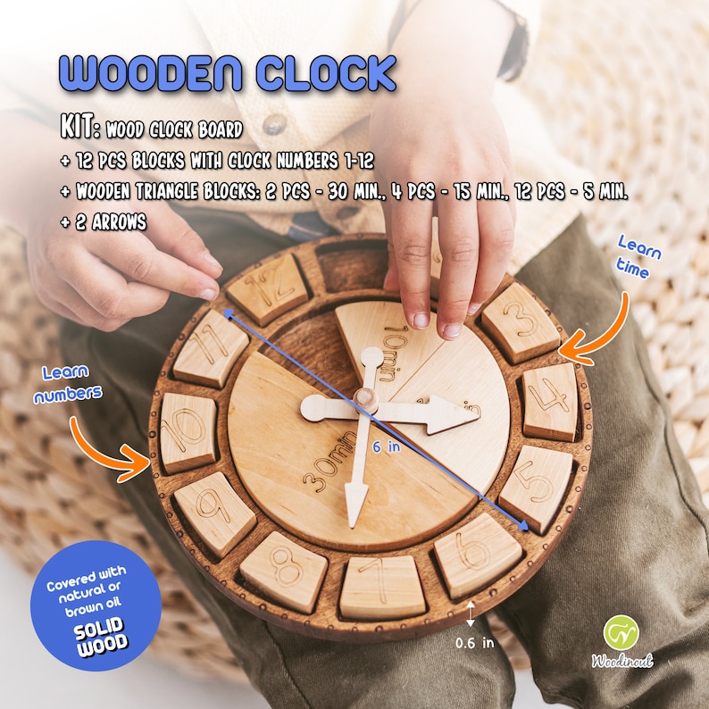 Wood clock telling time learning toys Montessori clock Etsy