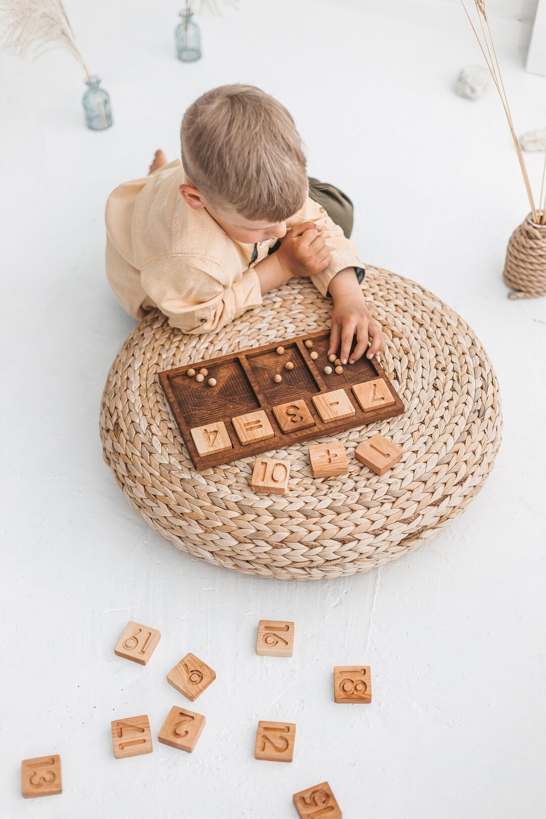 Numbers Counting Sorting Tray Natural Montessori Learning - Etsy