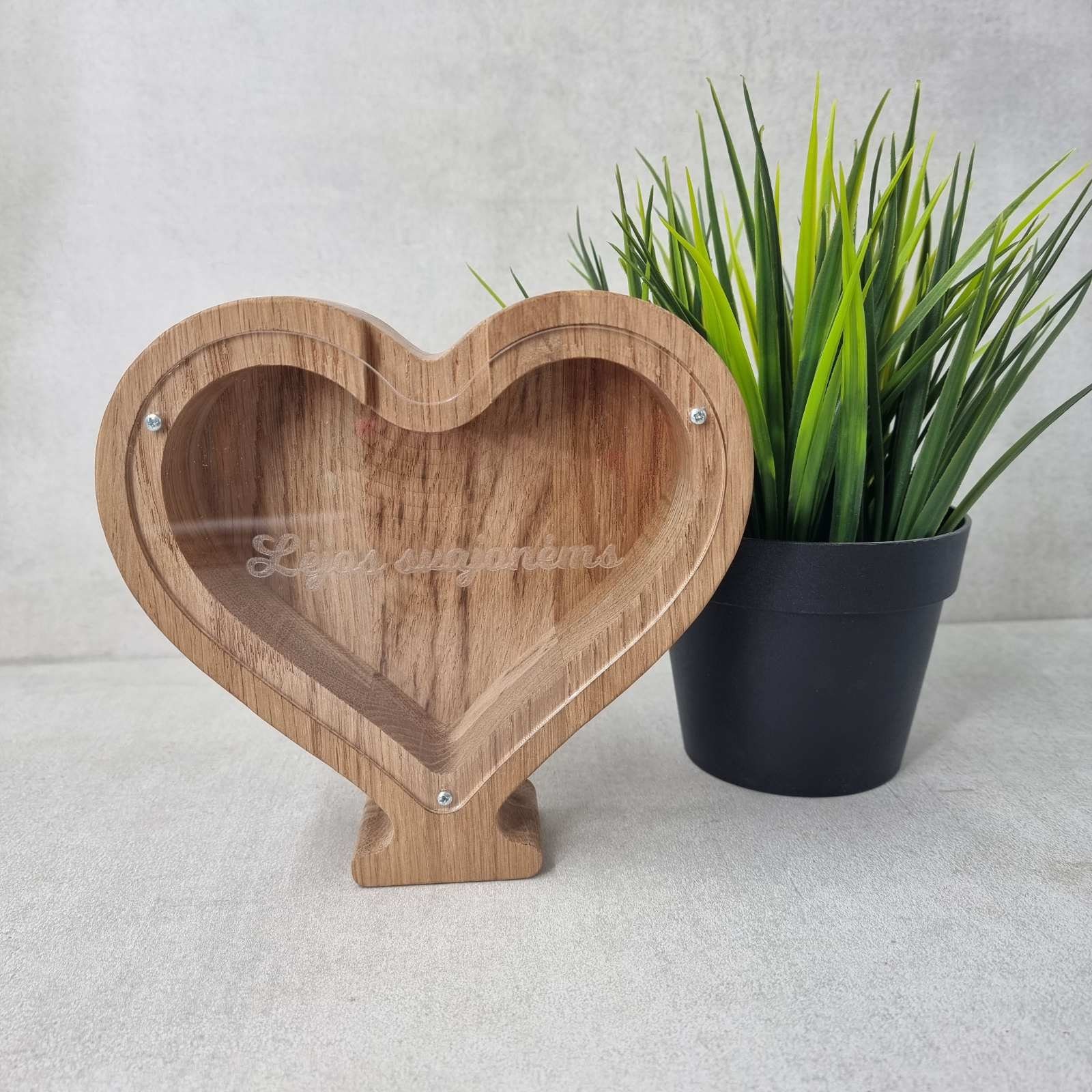 Wooden Heart Shape Coin Bank