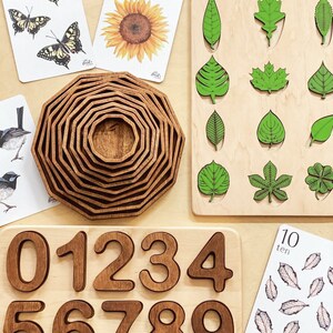 Montessoriräknebräda, Pedagogiskt träspel, Waldorfmattebrickor i trä, Montessorileksaker för barn, Räkning till 10 i trä bild 10