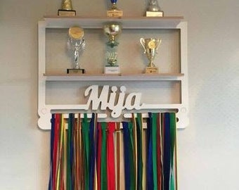 Trophy shelf Personalized Medal Display, Personalized Name Medal Holder, Trophy Display, Custom Medal Holder, medal hanger