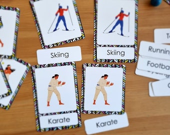 Types of Sports Montessori learning flashcards, learn yoga poses flash cards, educational resources toys for toddlers and kids,printable