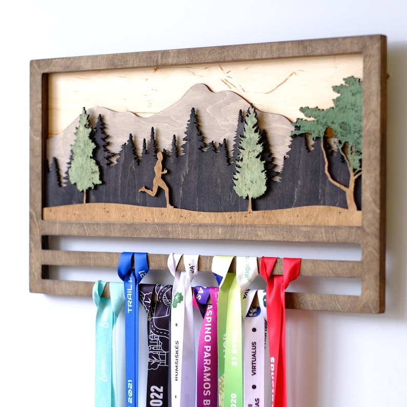 Medal display Running marathon, Custom Medal hanger, Gift for him, Birthday gift, Running gifts, medal holder, rack, Race medal holder image 1