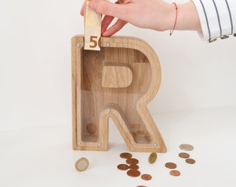 Wooden letter piggy bank, coin bank, custom name kids gifts, personalized baby gift, letter coin banks, wood, handmade, money saving