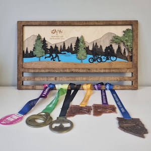 Triathlon gifts CUSTOM Medal display rack - Running marathon medal hanger - Race medal holder Christmas sports gift - Birthday gift trophy
