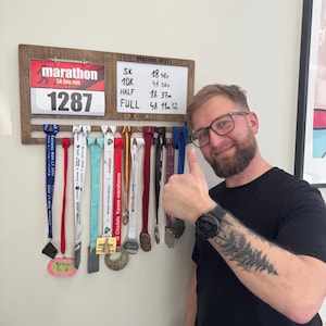 Medal holder for Runner, Medal hanger, Runner gift, Medal display, Personalized Sport gift, PR Race Bib, Chalkboard- 5K, 10K, Half, & Full