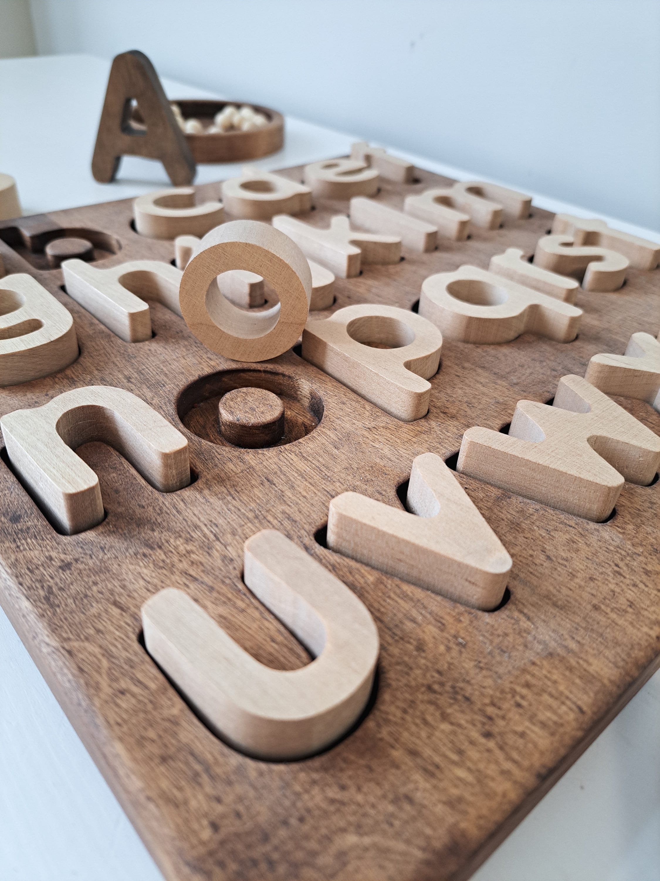 Montessori Wooden Alphabet Puzzle For Toddlers 1-5 - ABC Learning Toy With Spelling Board