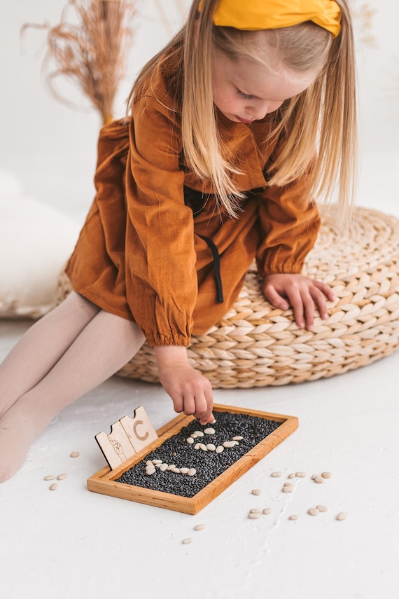 Montessori Sand Tray Puzzle Gift with Flashcard Holder Sensory for Kids