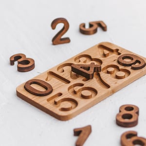 Wooden numbers puzzle, Montessori counting for toddlers and preschool, gifts for kids, wooden Waldorf math learning toys, educational gift