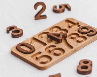 Wooden numbers puzzle, Montessori counting for toddlers and preschool, gifts for kids, wooden Waldorf math learning toys, educational gift