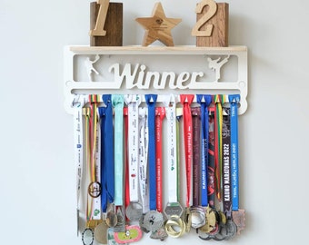 Kids Medal display hanger with custom name, unique sports player Medal holder Christmas birthday gift, Trophies shelf rack, personalized