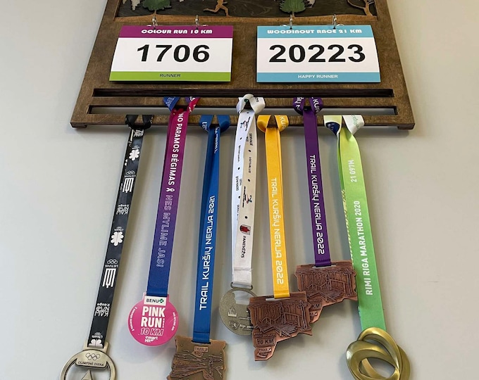 Medal display holder for medals and bibs, medal holder running gifts, marathon, race, runner, hanging wall art sports, home decor, gift
