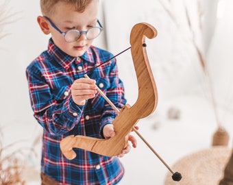 Wooden archery set, bow and arrows for imaginative play indoor or outdoor games, Waldorf and Montessori learning toys, Personalized gift