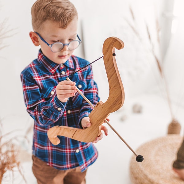 Wooden archery set, bow and arrows for imaginative play indoor or outdoor games, Waldorf and Montessori learning toys, Personalized gift