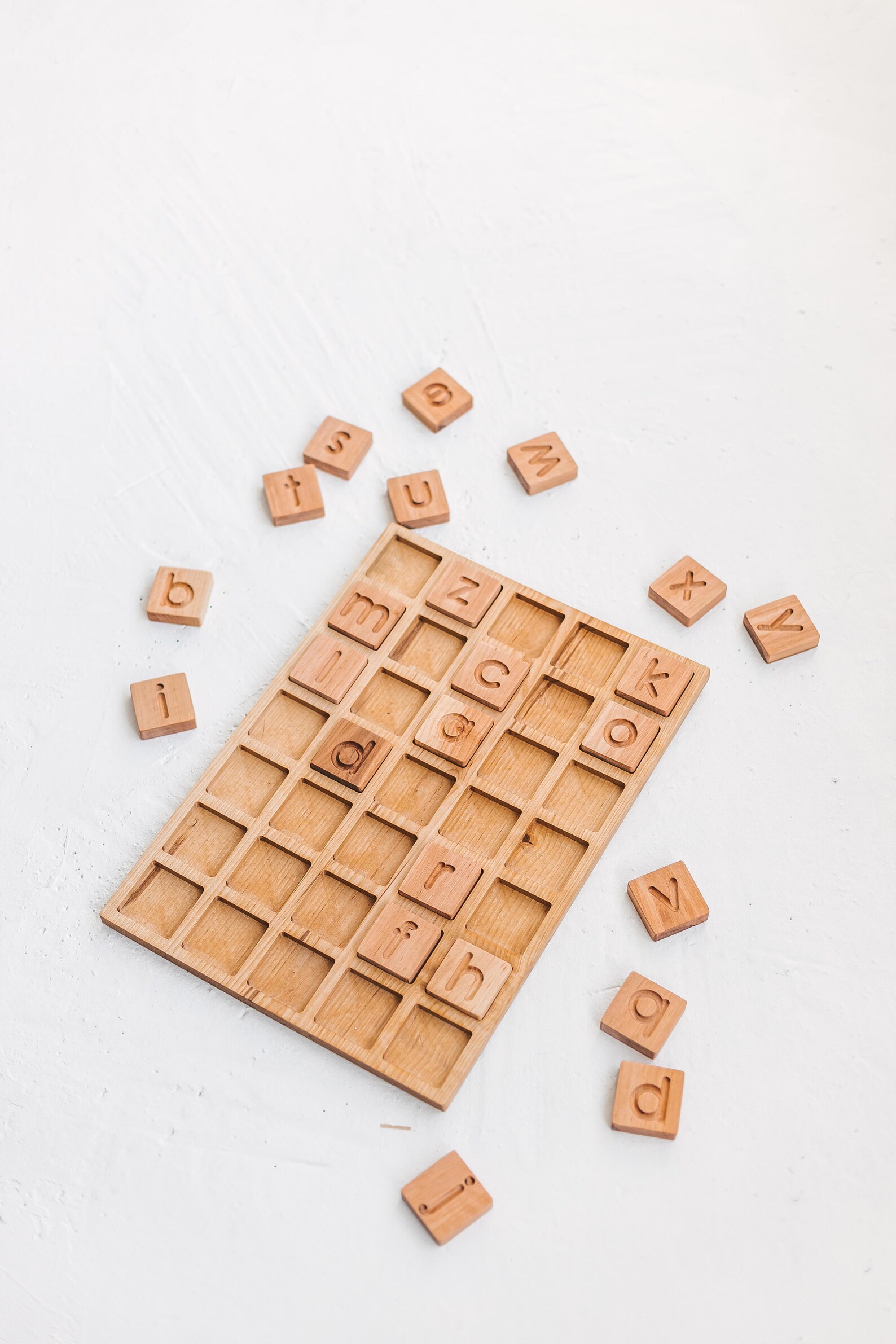 Wooden games for spelling Scrabble tiles and board perfect