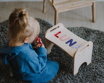 Custom Name puzzle stool, Name stool, Wooden stool, Personalized stool, Kids step stool, Gift for kids, Custom puzzle, 1st birthday gift
