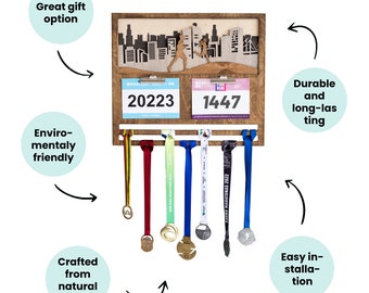 Porta medaglie e pettorali, appendi medaglie personalizzato per la corsa, porta medaglie per maratone, espositore in legno per medaglie sportive