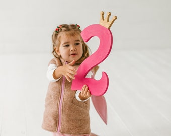 Second Birthday Girl Photo Prop - Erste Geburtstagskind-Dekoration, Holzzahlen für Geburtstagsdekor, große Zahl Zeichen