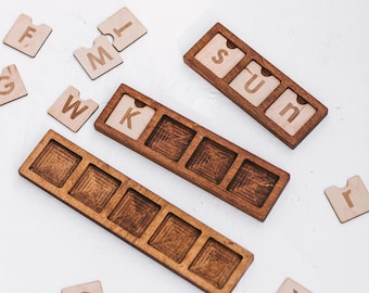 Scrabble game board with alphabet tiles - Wooden letters learning toys gifts for kids and toddlers - Spelling words with wood abc letters