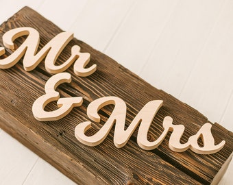 4 Inches Mr Mrs Wood Sign Wood Script Letters Wood Word Rustic - Etsy