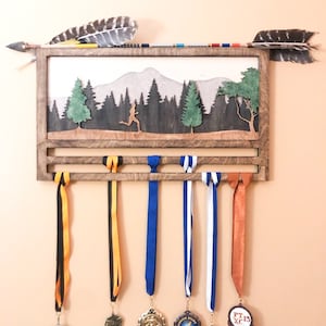 Personalized Running Medal Holder Unique Medal Display Rack Sports Awards Runner Gift Athlete Wall Hanger, Woman, Men Silhouette