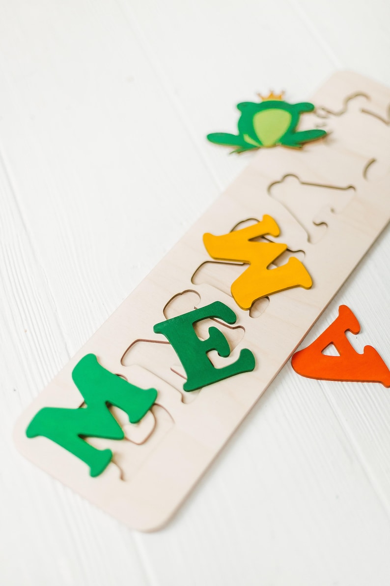children personalised toy,Wooden Jigsaw Puzzle,educational toys,second Birthday baby girl prince toy Custom name puzzle with frog prince