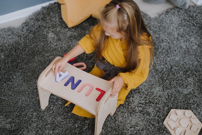 Custom Personalized Name puzzle stool, wooden baby toddler kids name puzzle bench