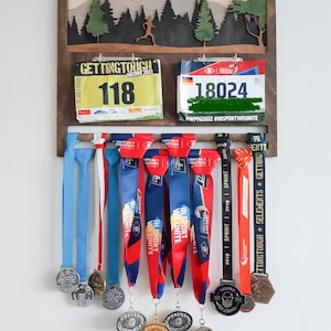 Medal display holder for medals and bibs, medal holder running gifts, marathon, race, runner, hanging wall art sports, home decor, gift