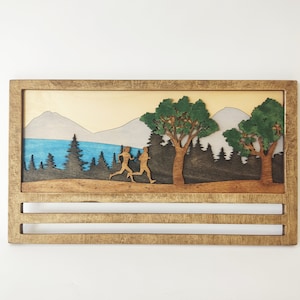 Marathon Medal Holder, Wood, Personalized Running Medal display, Custom Running Gifts for Couples, Family Race Medal Display Rack