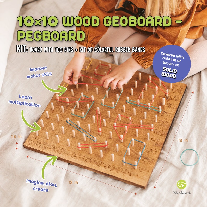 Hundred Geoboard Montessori 100 frame montessori materials pegboard with rubber bands Wooden educational learning toys kids gifts image 2