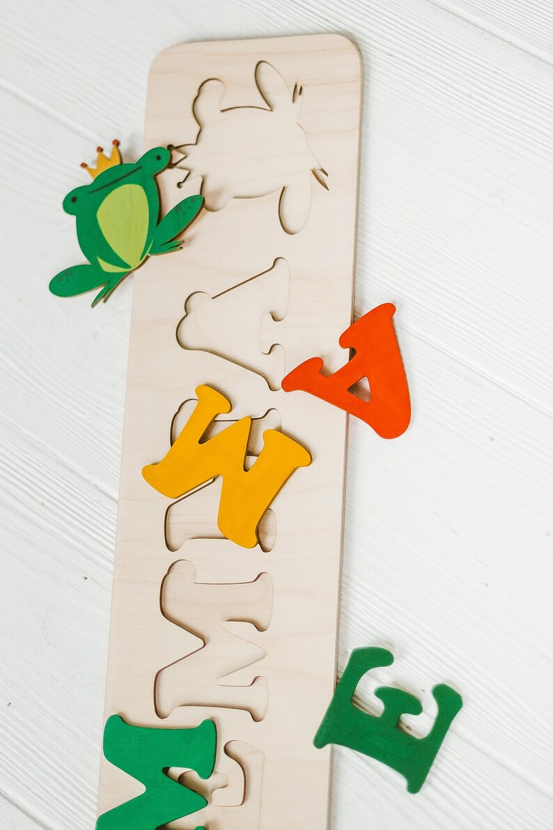 children personalised toy,Wooden Jigsaw Puzzle,educational toys,second Birthday baby girl prince toy Custom name puzzle with frog prince