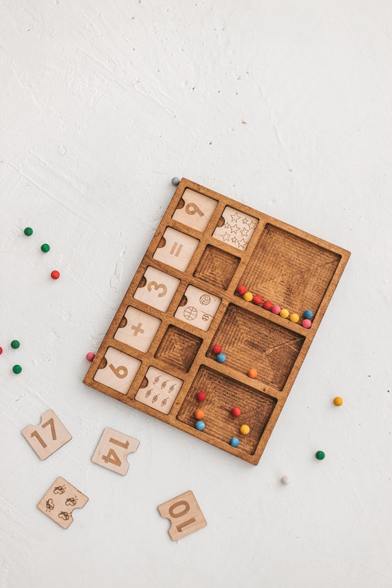 Preschool Montessori toys - Numbers and Counting tray - Montessori math teacher gifts
