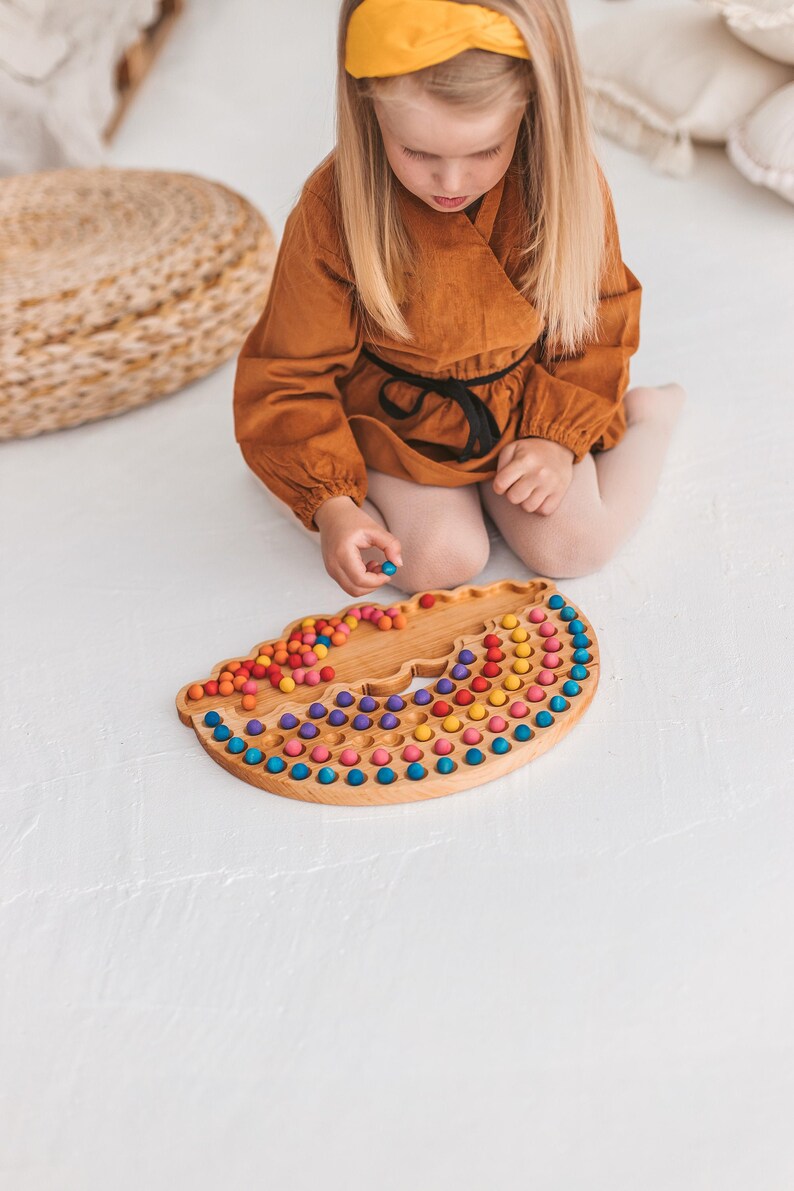 Wooden Rainbow Stacker Sorting Toy Montessori Toys Etsy