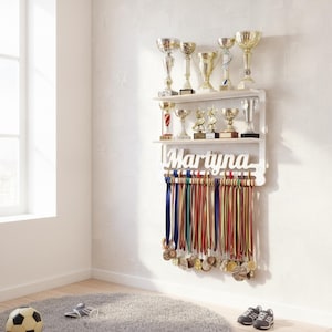 Wall Medal Display Rack, Personalized Sports Medal Holder with Hooks, Custom Running Medal Hanger, Athlete Gift for Him