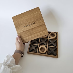 Wooden Tic Tac Toe game with a box, Personalised gift, Engraved Gift, Noughts and Crosses game, Wooden toys, Wooden business gift