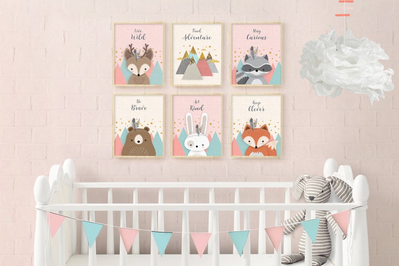 Baby Girl Nursery Woodland Nursery Girl Nursery Set Nursery Etsy