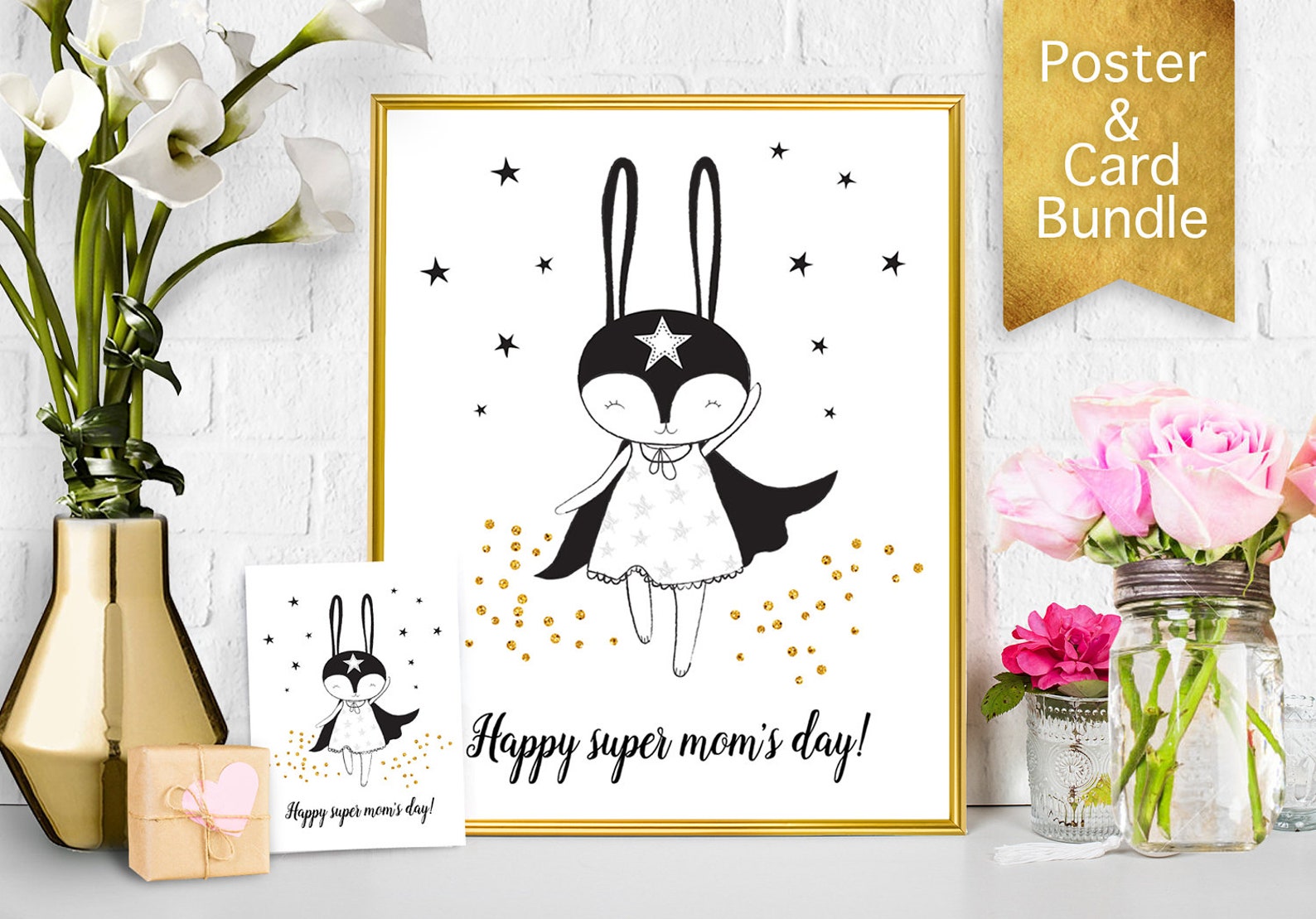 Printable poster card bundle Superhero Mothers Day Card Mom | Etsy