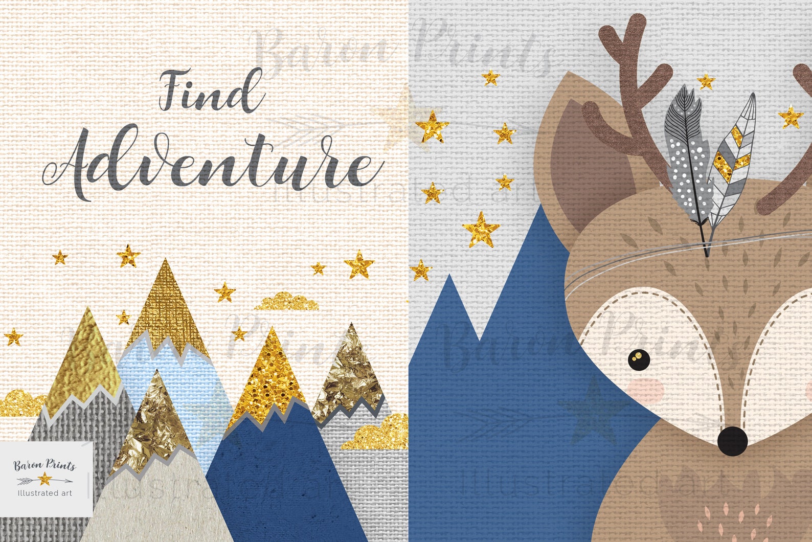 Blue Nursery Wall Art Boy Nursery Baby Boy Gift Woodland Etsy