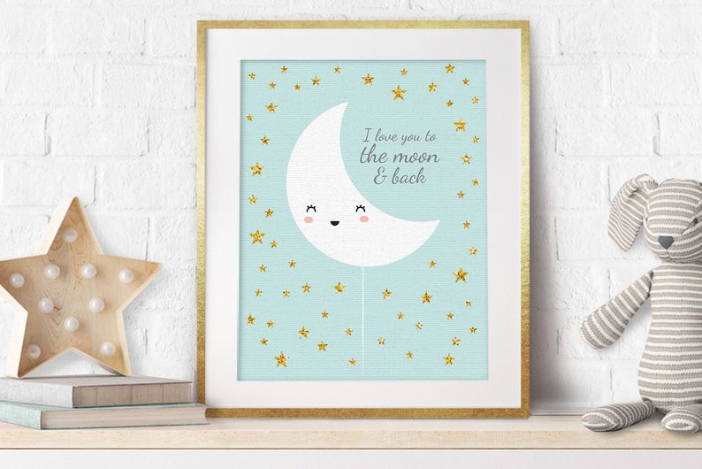 Nursery Moon Scandinavian Print Minimal Nursery Stars Nursery Quote Print Baby Shower Gift Nursery Prints Nursery Wall Art Baby Gift