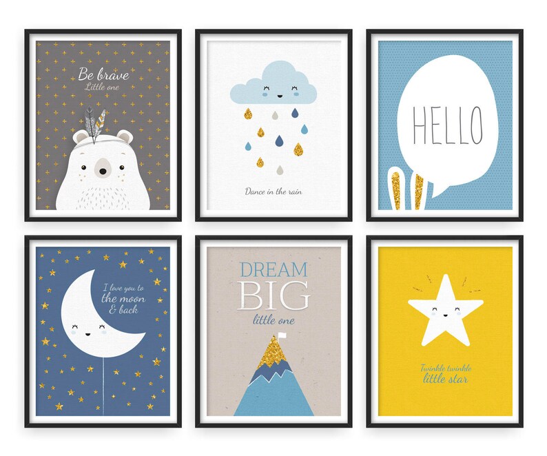 Boy Nursery Wall Art Set Scandinavian Nursery Print Set of 6 Etsy