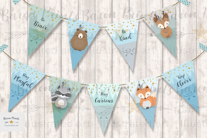 Woodland party decor Woodland animals Woodland baby shower Woodland Animal Cupcake Topper Woodland flag banner Woodland nursery banner