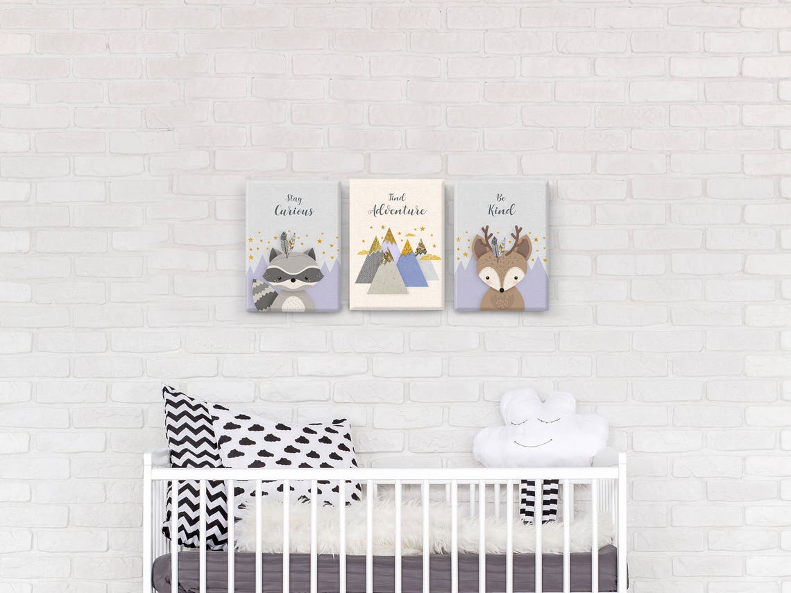 Woodland nursery animal canvas art baby animal canvas wall Etsy