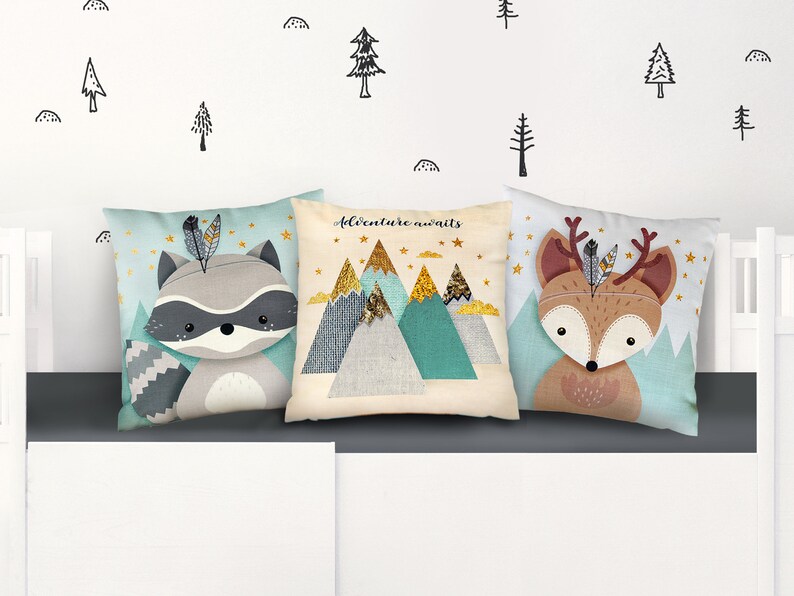 Woodland pillows Kids room throw pillow set of 3 Cushion Etsy