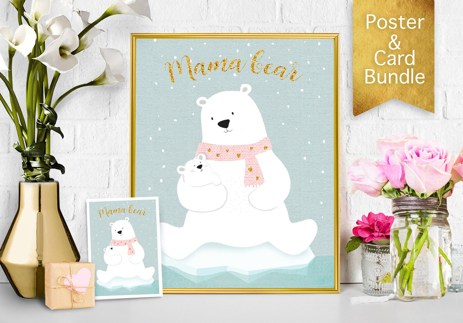 Mama Bear Printable Poster Card Bundle Polar Bear Nursery | Etsy