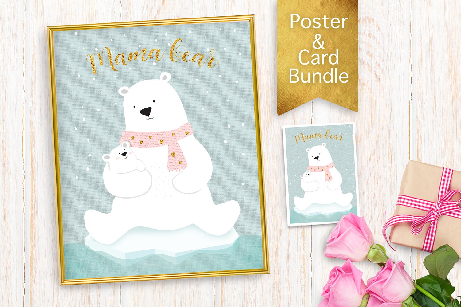 Mama Bear Printable Poster Card Bundle Polar Bear Nursery | Etsy
