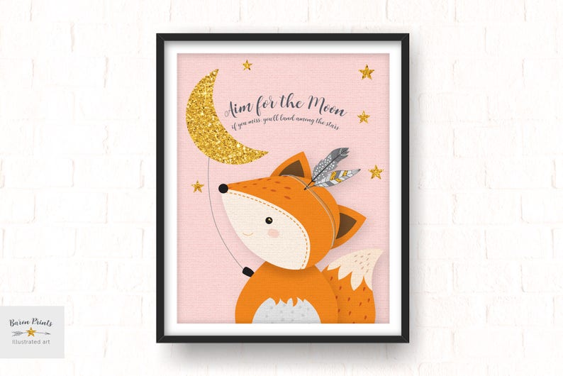 Woodlands Nursery Nursery Wall Art Fox Print Moon Print Etsy